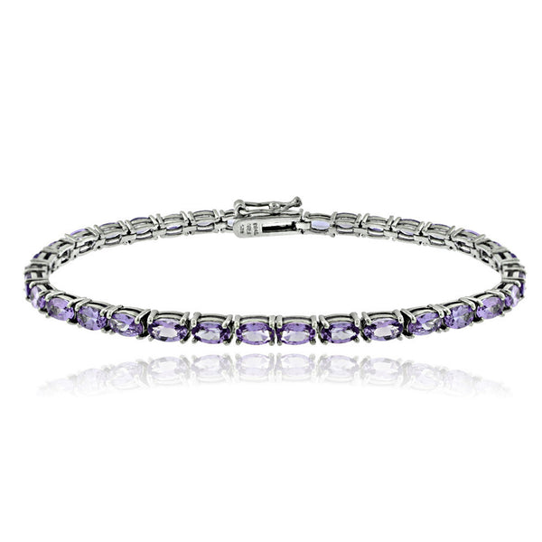 Birthstone Tennis Bracelet With CZ & Gem Accents in Sterling Silver - February Amethyst