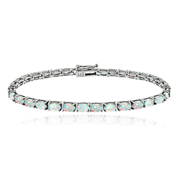 Birthstone Tennis Bracelet With CZ & Gem Accents in Sterling Silver - October Opal