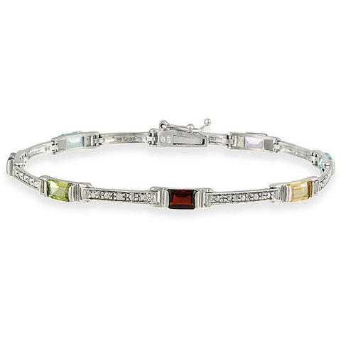 Diamond & Gemstone Accented Bracelet in Sterling Silver - Multi