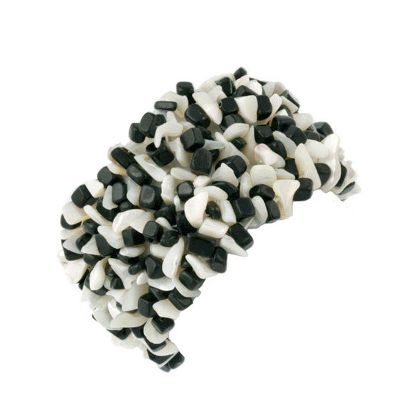Gemstone Accented Slip-On Style Bracelet - Black & White