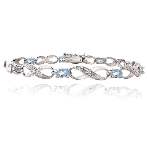 Infinity Bracelet With Diamond & Gem Accents in a Linked Style - Blue Topaz