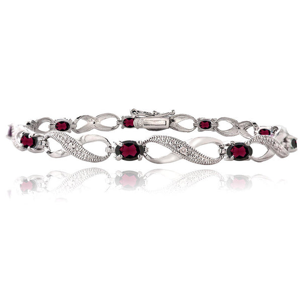 Infinity Bracelet With Diamond & Gem Accents in a Linked Style - Garnet