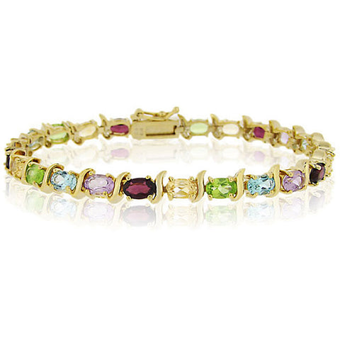 18k Gold Over Silver Gemstone Linked Bracelet