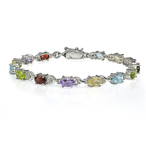 Multi Gemstone Linked Bracelet in Sterling Silver