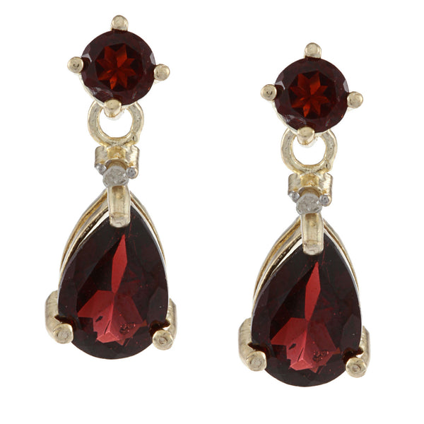 Diamond & Gemstone Accent Butterfly Clasp Teardrop Earrings - Gold / Garnet