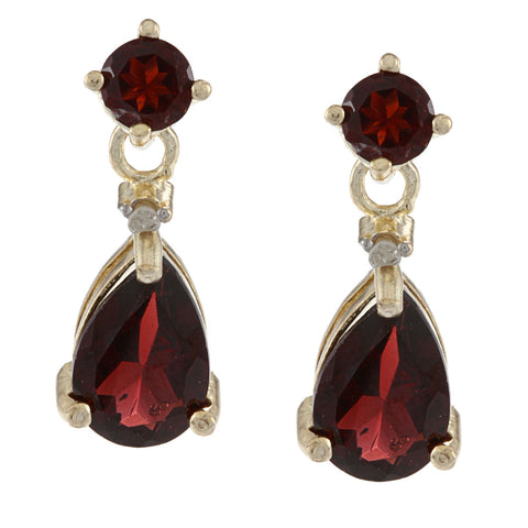Diamond & Gemstone Accent Butterfly Clasp Teardrop Earrings - Gold / Garnet
