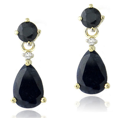 Diamond & Gemstone Accent Butterfly Clasp Teardrop Earrings - Gold / Sapphire