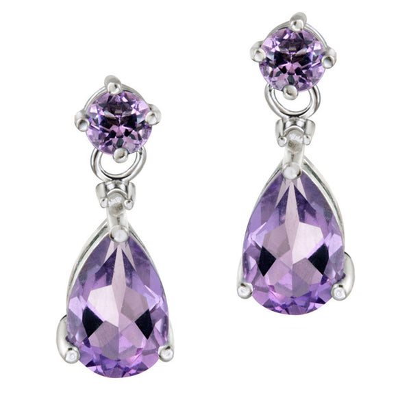 Diamond & Gemstone Accent Butterfly Clasp Teardrop Earrings - Silver / Amethyst