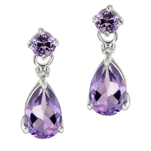 Diamond & Gemstone Accent Butterfly Clasp Teardrop Earrings - Silver / Amethyst