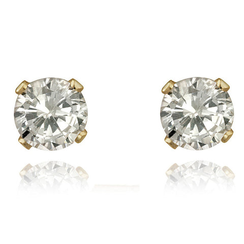 14k Gold Round Cubic Zirconia Butterfly Clasp Stud Earrings - 3mm