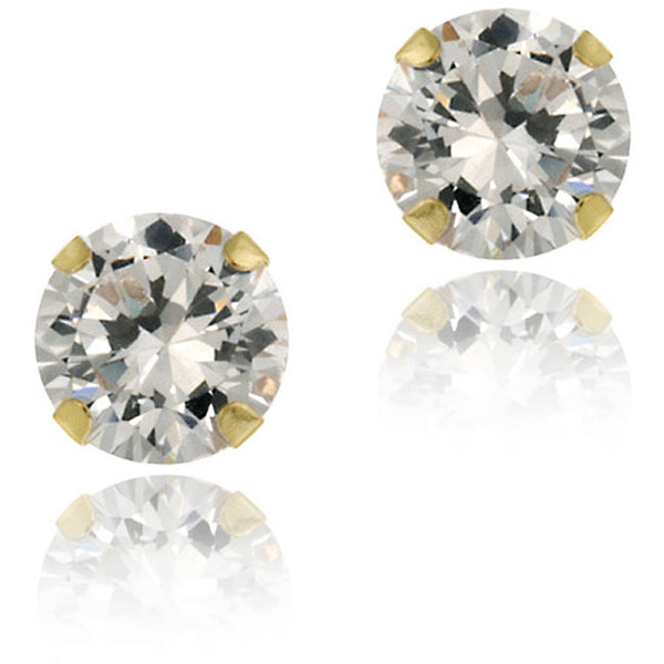 14k Gold Round Cubic Zirconia Butterfly Clasp Stud Earrings - 5mm