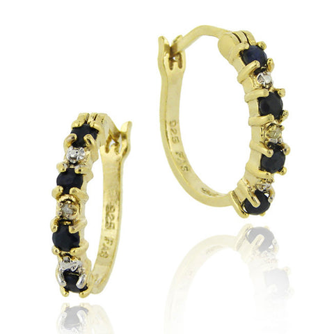 18k Gold Over Sterling Silver Diamond Accent Saddleback Hoop Earrings - Sapphire