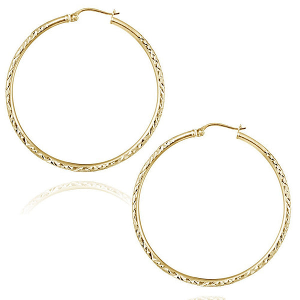 22k Gold Over Sterling Silver Diamond Cut Finish Saddleback Hoop Earrings