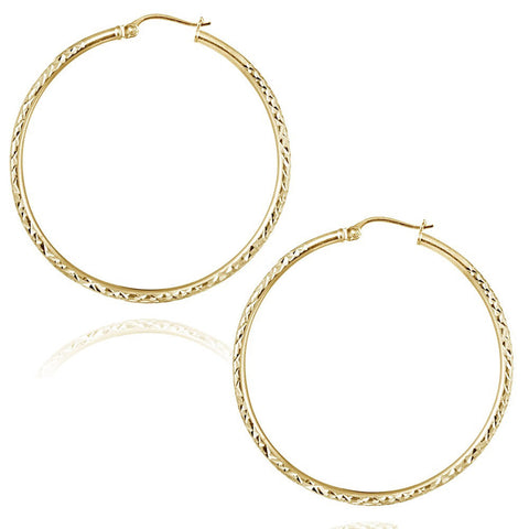 22k Gold Over Sterling Silver Diamond Cut Finish Saddleback Hoop Earrings