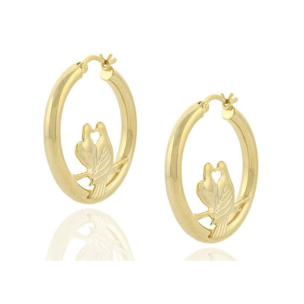 18k Gold Over Sterling Silver Love Birds Saddleback Hoop Earrings