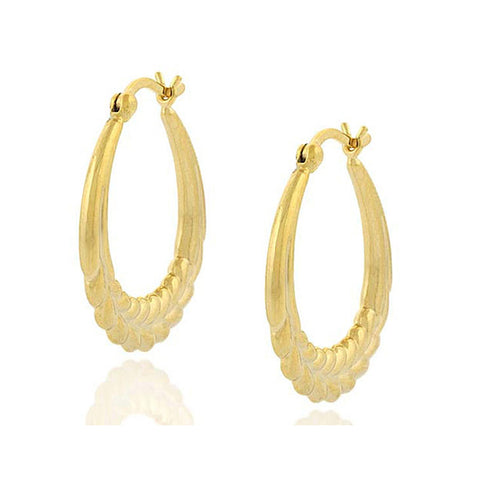 18k Gold Over Sterling Silver Vintage Leaf Saddleback Hoop Earrings