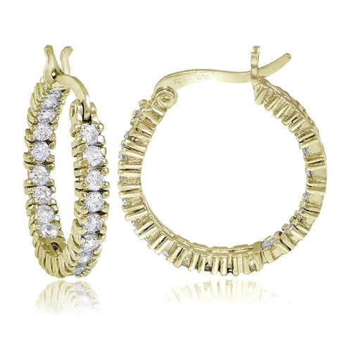 Inside Out Cubic Zirconia Saddleback Hoop Earrings - Yellow Gold