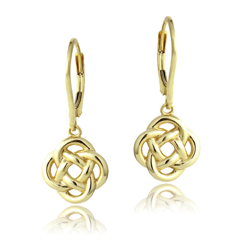 Love Knot Flower Leverback Dangle Earrings - Yellow Gold