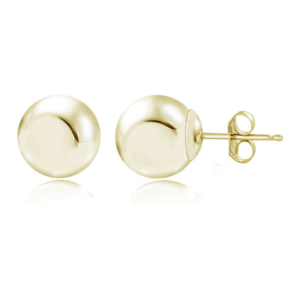 Round Ball Butterfly Clasp Stud Earrings - 10mm Yellow Gold