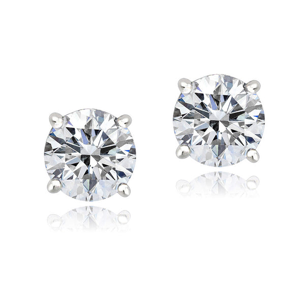 100 Facets Cubic Zirconia Butterfly Clasp Stud Earrings - Platinum Plated