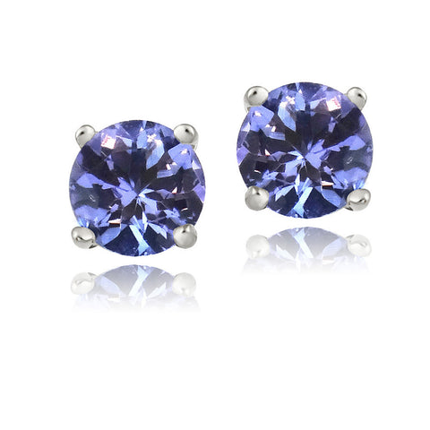 Blue Cubic Zirconia Sterling Silver Butterfly Clasp Stud Earrings - 6mm