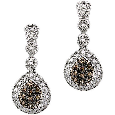 Brown Diamond Accented Sterling Silver Butterfly Clasp Dangle Earrings