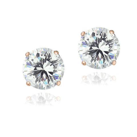 Cubic Zirconia Accent Sterling Silver Butterfly Clasp Stud Earrings - Rose Gold