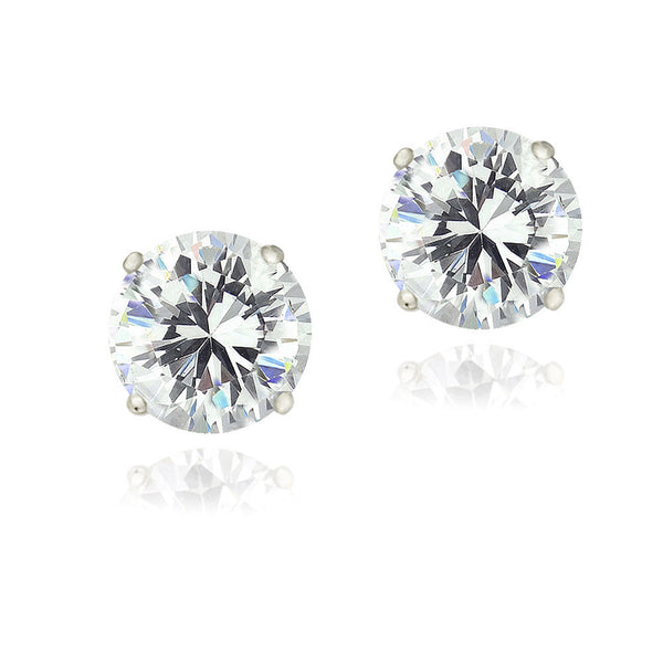 Cubic Zirconia Accent Sterling Silver Butterfly Clasp Stud Earrings - Silver