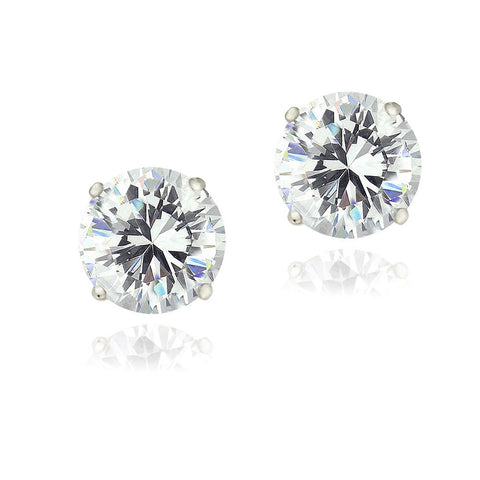 Cubic Zirconia Accent Sterling Silver Butterfly Clasp Stud Earrings - Silver