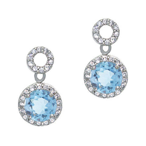 Cubic Zirconia Accented Sterling Silver Circle Dangle Earrings - Blue Topaz