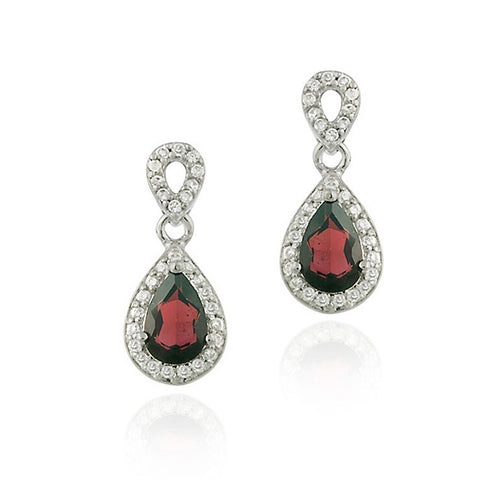 Cubic Zirconia Accented Sterling Silver Teardrop Dangle Earrings - Gold / Garnet