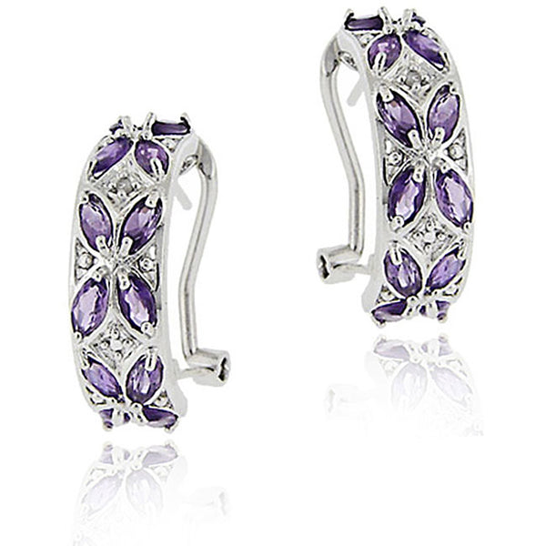Diamond Accent Sterling Silver Half Hoop Earrings - Amethyst