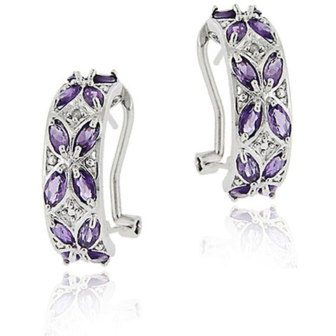 Diamond Accent Sterling Silver Half Hoop Earrings - Amethyst