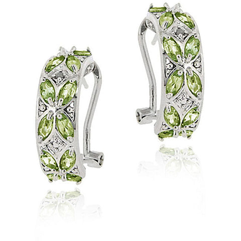 Diamond Accent Sterling Silver Half Hoop Earrings - Peridot