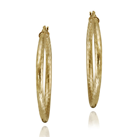 Diamond Cut Sterling Silver 35mm Saddleback Hoop Earrings - Gold