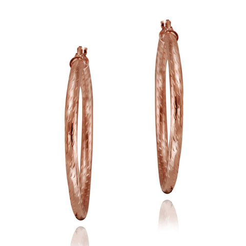 Diamond Cut Sterling Silver 35mm Saddleback Hoop Earrings - Rose Gold