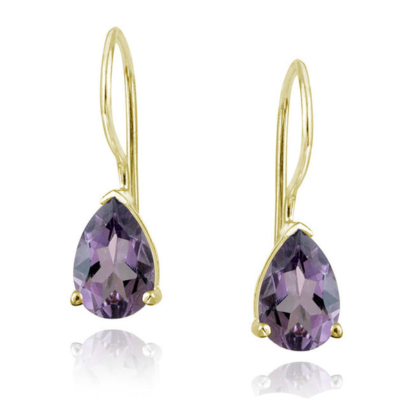 Gemstone Accent Sterling Silver Dangle Teardrop Earrings - Gold / Amethyst