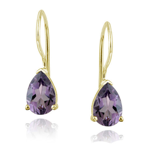 Gemstone Accent Sterling Silver Dangle Teardrop Earrings - Gold / Amethyst