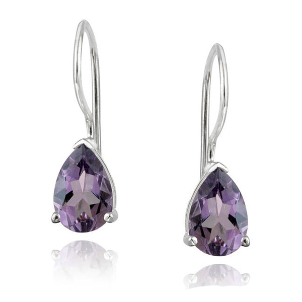 Gemstone Accent Sterling Silver Dangle Teardrop Earrings - Silver / Amethyst