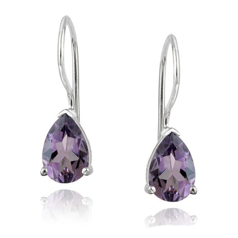 Gemstone Accent Sterling Silver Dangle Teardrop Earrings - Silver / Amethyst