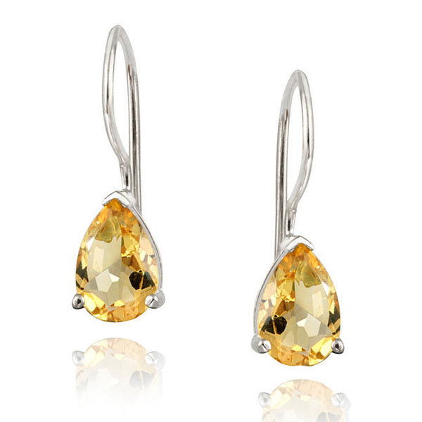 Gemstone Accent Sterling Silver Dangle Teardrop Earrings - Silver / Citrine