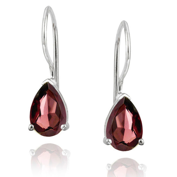 Gemstone Accent Sterling Silver Dangle Teardrop Earrings - Silver / Garnet