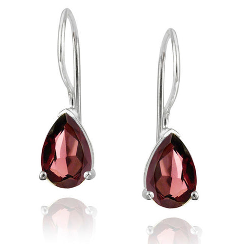 Gemstone Accent Sterling Silver Dangle Teardrop Earrings - Silver / Garnet
