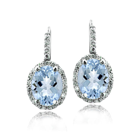 Oval Cut Gemstone Accent Sterling Silver Leverback Birthstone Earrings - December Blue Topaz