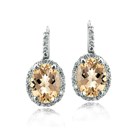Oval Cut Gemstone Accent Sterling Silver Leverback Birthstone Earrings - November Citrine