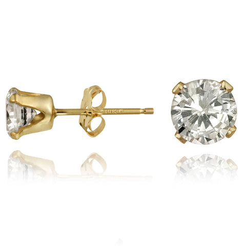 14k Yellow Gold Cubic Zirconia Butterfly Clasp Stud Earrings