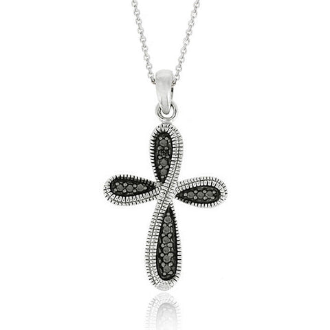 Black Diamond Accented Silver Cross Pendant