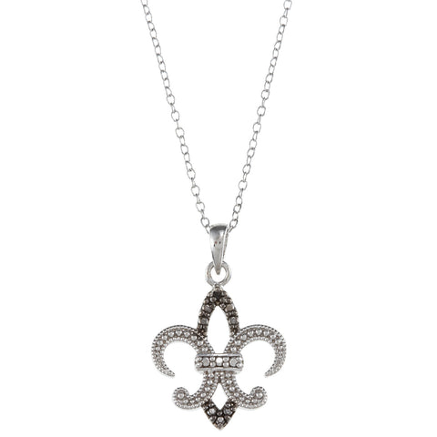Black Diamond Accented Sterling Silver Fleur de Lis Pendant
