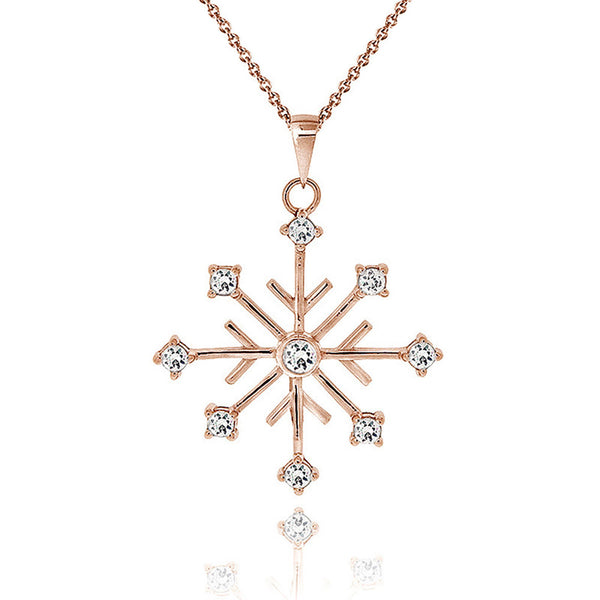 Cubic Zirconia Accented Snowflake Pendant - Rose Gold Overlay