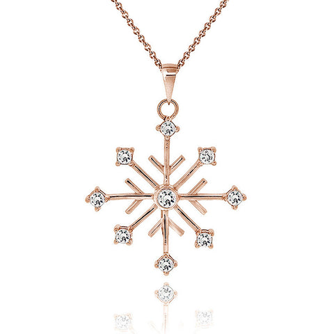 Cubic Zirconia Accented Snowflake Pendant - Rose Gold Overlay